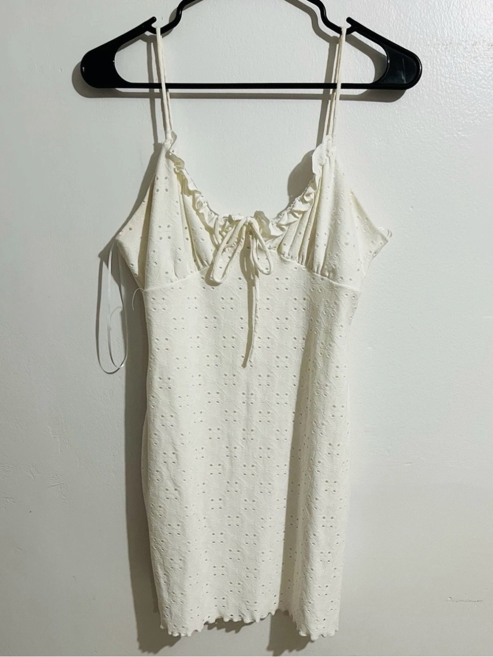 Lovely Day Women’s White Eyelet Spaghetti Strap Mini Dress Size L